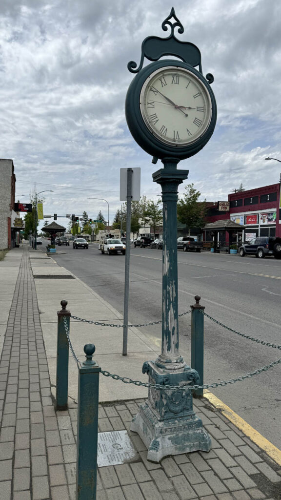 clock on the main street in cheney, wa